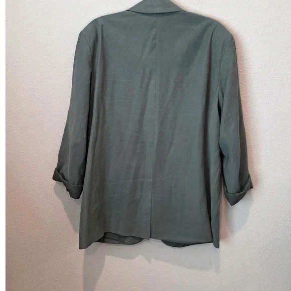 A New Day Women's XL Green Linen Blend Button Front Blazer Jacket Roll Tab Sleev - Picture 3 of 8